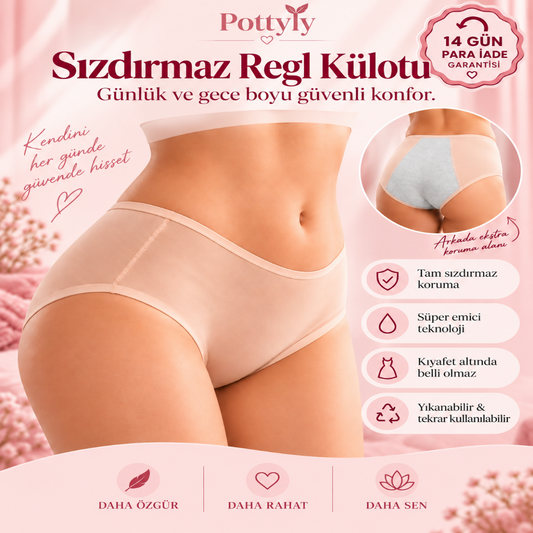 Pottyly Yıkanabilir Regl Külodu – Sızdırmaz Günlük ve Gece Koruması